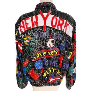 Rare Vintage 90s Sequined Times Square Bomber Jacket for New Years Eve Party